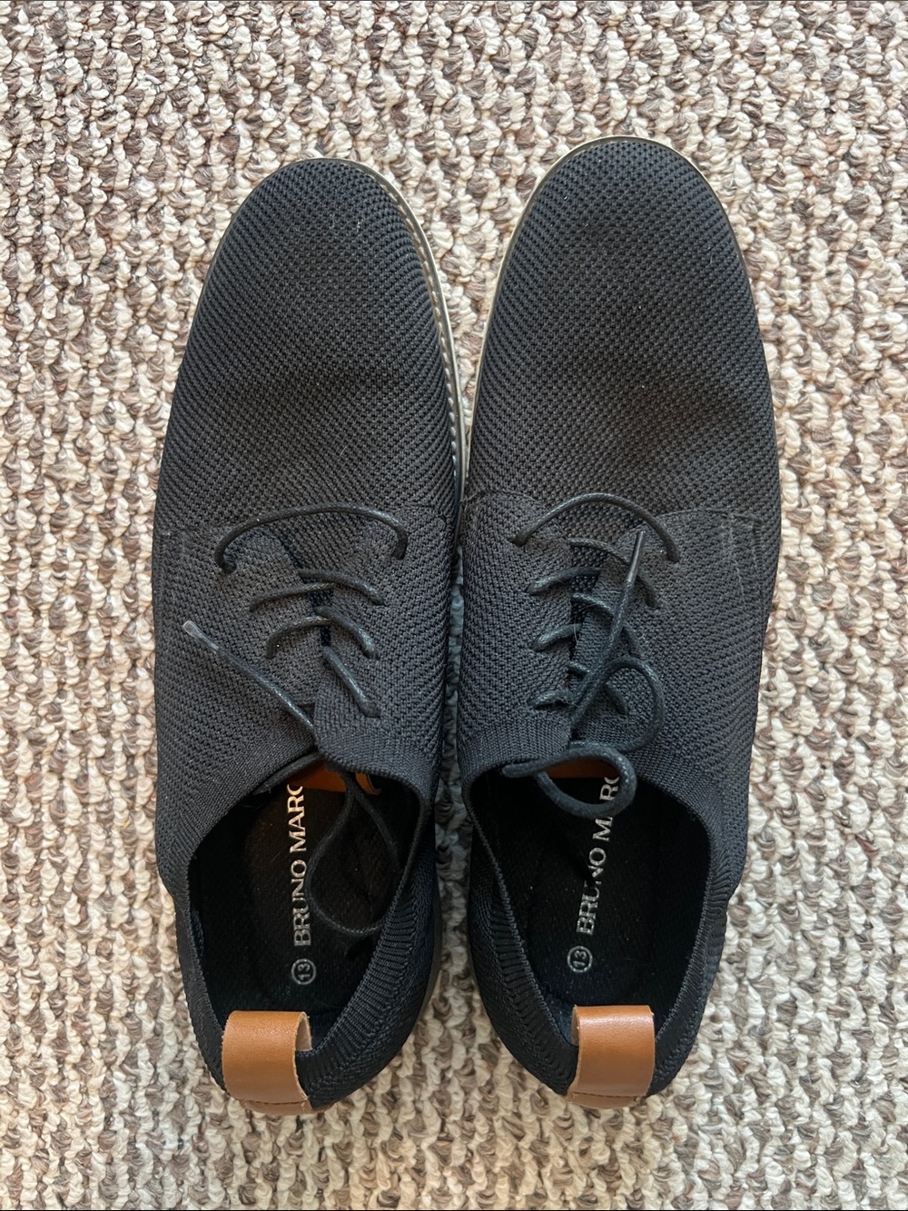 Bruno Marc Men's Black Knit Derby Shoes with Tan Heel Tab